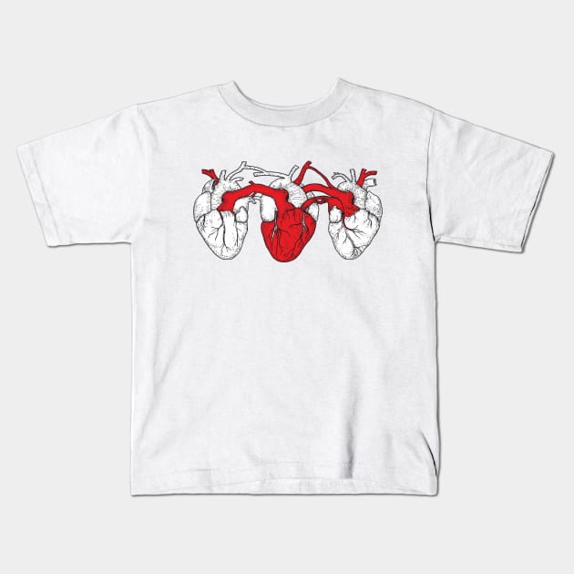 Triple Heart. White Red White Kids T-Shirt by Alice and Wind